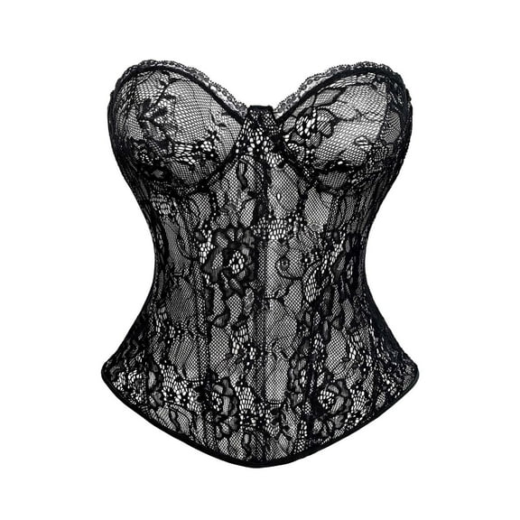 Corset Tops for Women Lace Vintage Jacquard Lace Up Slimming Halloween Cosplay Costume Elegant Push Up Bustier Strapless Girdle for Women Black L