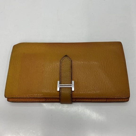 Pre-Owned HERMES Bearn Souffle Long Wallet Orange Hermes
