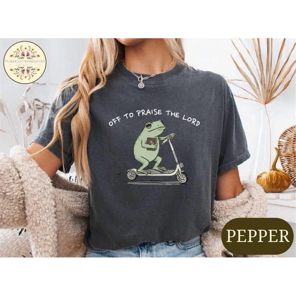 Off To Praise The Lord Shirt, Funny Christian Frog Tee, Garment-Dyed Top, Faith T-Shirt, Religious Shirt, Bible Study Top DARK HEATHER Unisex S-5XL Hot Trending Shirt, Vintage Birthday Gift