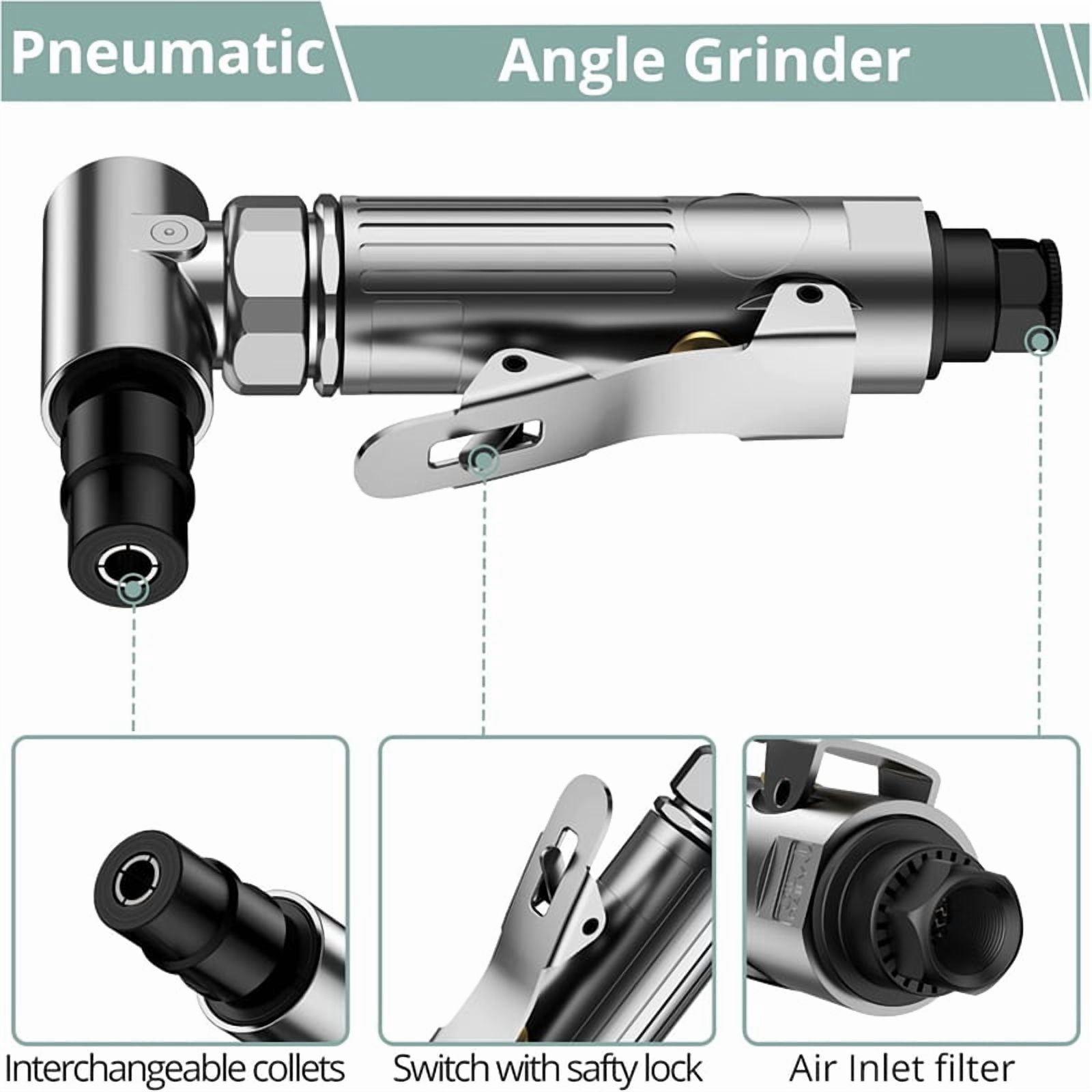 Angle Air Die Grinder, 90 Degree Heavy Duty 20,000 RPM Compressed Sander Polisher Tool for Contour Grinding, Polishing A1 set x angle grinder tool