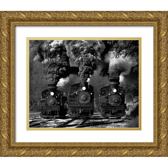 Gordon, Chuck 14x12 Gold Ornate Wood Framed with Double Matting Museum Art Print Titled - Train Race in BW