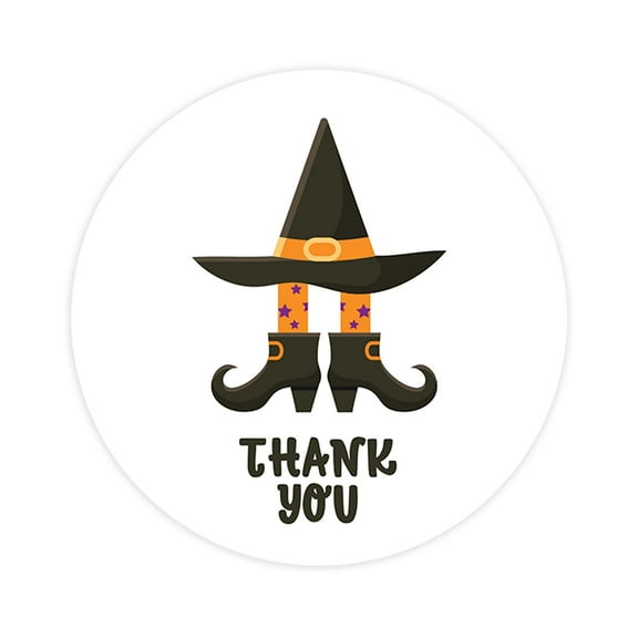 Koyal Wholesale Halloween Thank You Stickers 2 Inch Round 120 Bulk Pk Witch Hat and Boots Labels For Halloween