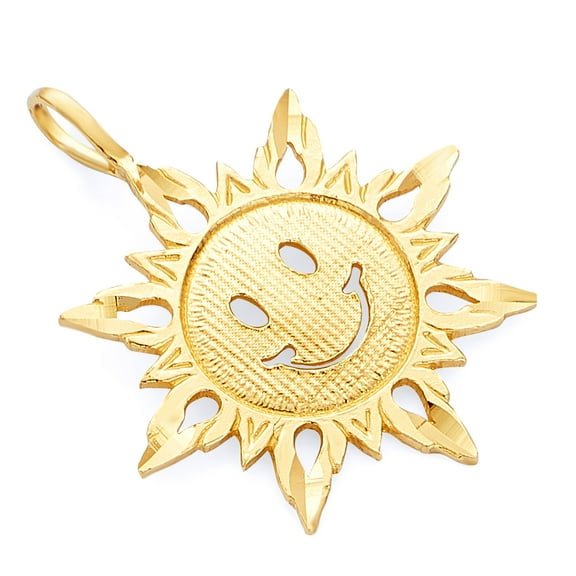 Wellingsale 14K Yellow Gold Polished Diamond Cut Ornate Sun Charm Pendant