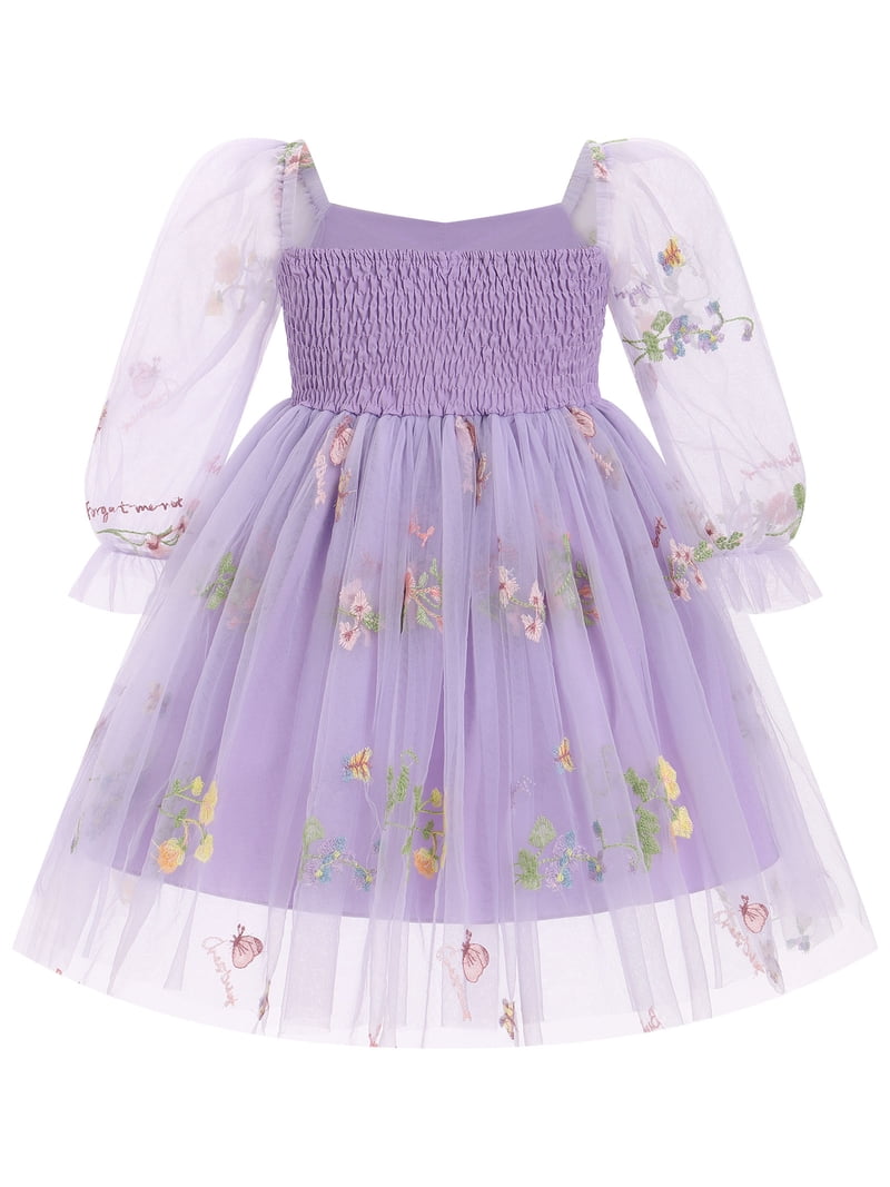 birthday dresses near me Ibtom Castle Toddler Girl Birthday Dress Floral Confetti Tulle Formal Wedding Party Long Sleeve Dresses for Cake Smash Photo Shoot 18-24 Months Purple