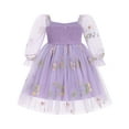 thumbnail image 2 of IBTOM CASTLE Toddler Girl Birthday Dress Floral Confetti Tulle Formal Wedding Party Long Sleeve Dresses for Cake Smash Photo Shoot 3-4 Years Purple Floral, 2 of 8