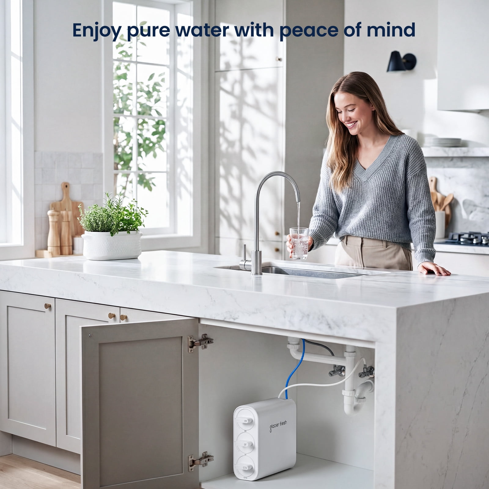 GLACIER FRESH GFU06 0.01μm Ultra Filtration Under Sink Water Filter System, Tankless Ultra, Compact Design, with Faucet, No Electricity & Waste Water, No TDS Reduction