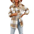 thumbnail image 3 of Ozmmyan Women Wool Jacket Plaid Printed Long Sleeve Turn-down Collar Suit Cardigan Woolen Coat, 3 of 5