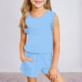 thumbnail image 2 of Toddler Girl Summer Outfits Toddler Baby Girl Comfortable Color Sleeveless Cotton T Shirt Shorts Set Clothing Set Sky Blue 11-12 Years, 2 of 3