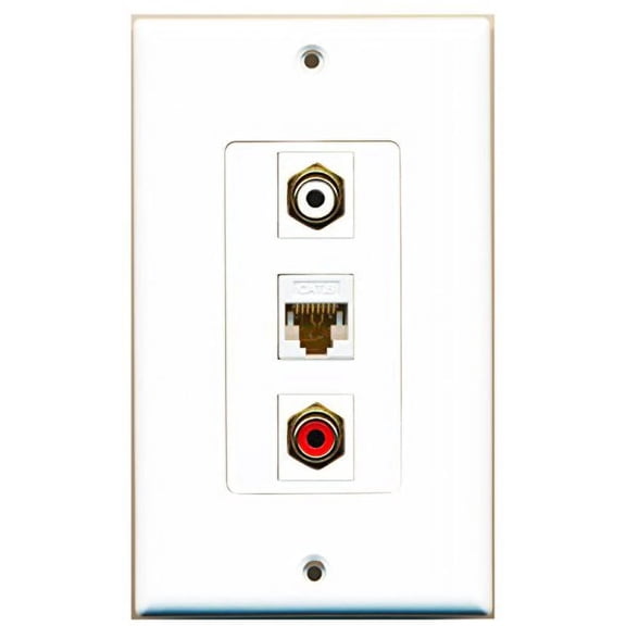 RiteAV 1 Port RCA Red 1 Port RCA White 1 Port Cat6 Ethernet White Wall Plate Oversized