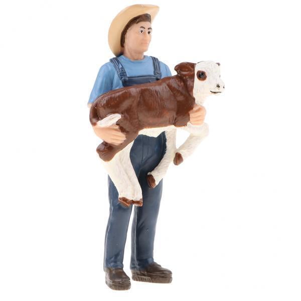 2 Figuras De Simulación De Personas, , Campesino, De Juguete Con Un Ternero SM SunniMix Juguete de figura de acción de PVC