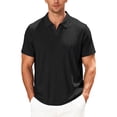 thumbnail image 2 of Domuza Men's Ribbed Polo Shirts Short Sleeve V Neck Slim Fit Polo T-Shirt Casual Summer Collared Golf Shirt Black 2XL, 2 of 6