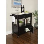 Linon Cameron Wood Granite Top Rolling Kitchen Cart Ample Storage in Black