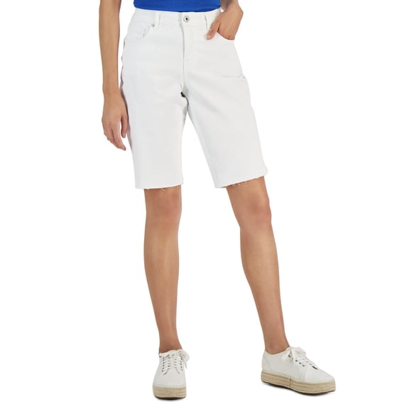 Style & Co. Women's Mid Rise Curvy Raw Edge Bermuda Shorts Bright White Size 4