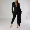 thumbnail image 2 of Lenpel Jumpsuits for Women Deep V Neck Long Sleeve Solid Color Clubwear Bodysuits Full Length Slim Rompers, 2 of 7