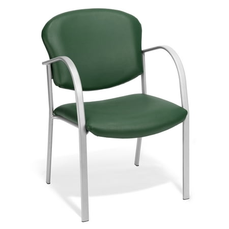 - 414-VAM-602 Office Furniture 250 lb Capacity SILVER Steel Frame Waterfall Seat GREEN Vinyl Reception Chair With Rounded Arms
