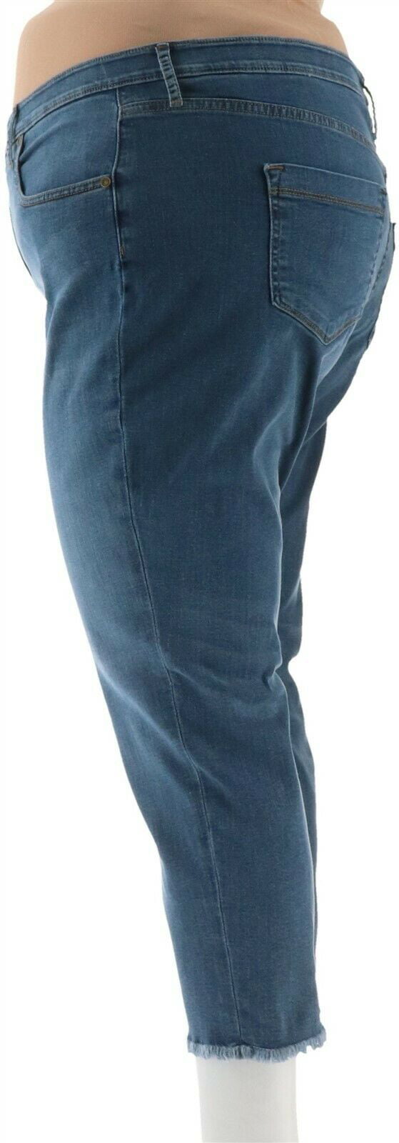 Isaac Mizrahi Petite Frayed Hem Ankle Jeans Dark Indigo 8P NEW A302217 