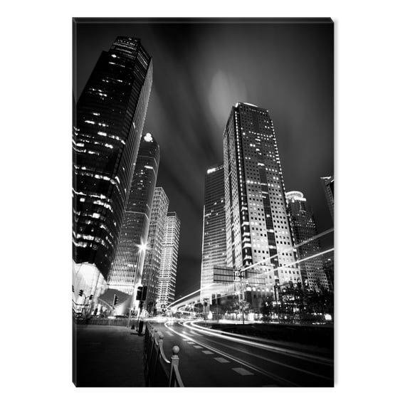 Startonight Canvas Wall Art Black and White Abstract Cityscape Light Night Skyscrapers, Dual View Surprise Artwork Modern Framed Ready to Hang Wall Art 100% Original Art Painting 23.62 X 35.43 inch