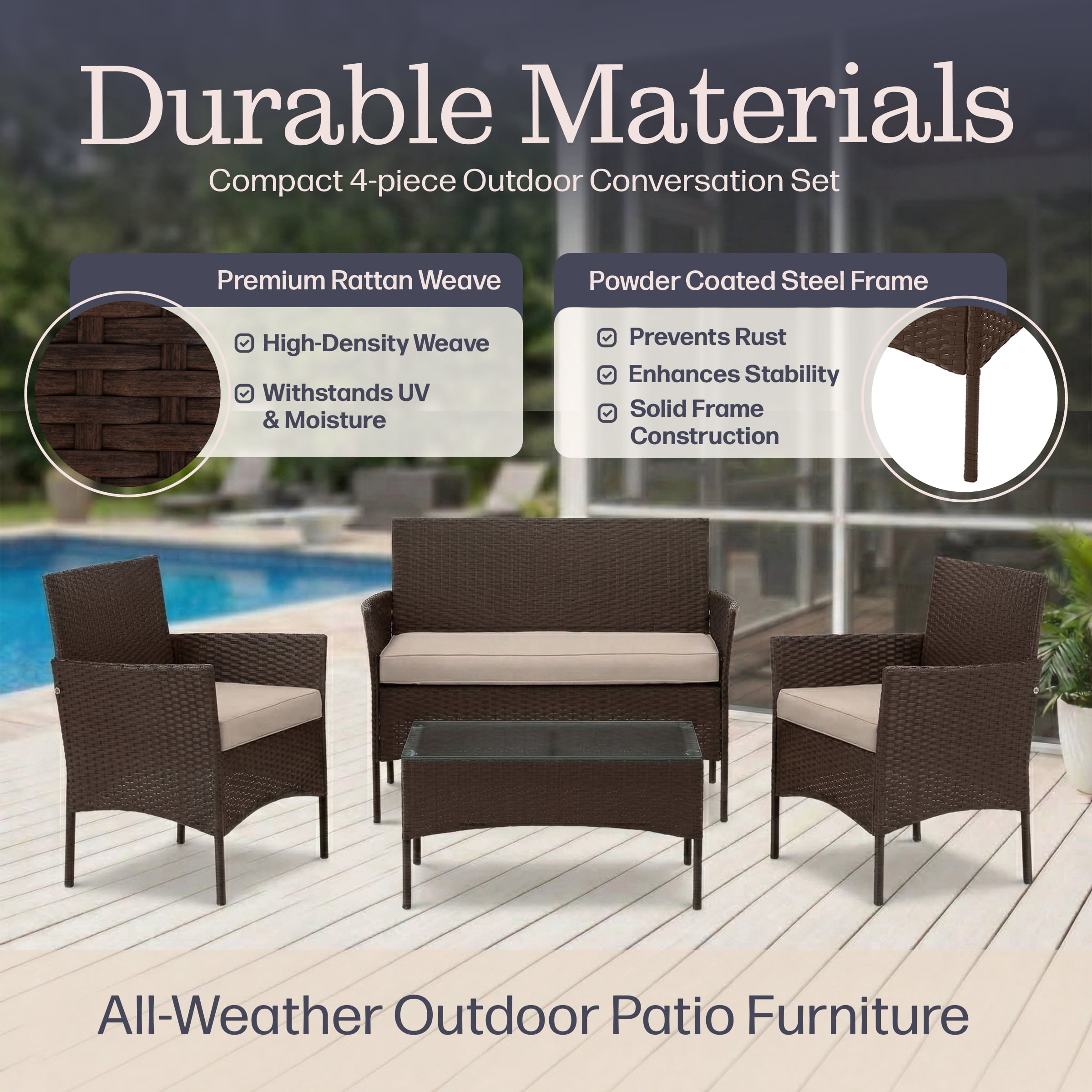 Lavish Home 4-Piece Patio Furniture Set with Couch, Chairs, and Table (Black)