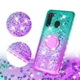 thumbnail image 3 of SOGA Phone Cover Compatible for Samsung Galaxy A21 Case Liquid Floating Quicksand Case with Diamond Ring Stand for Magnetic Car Mount and Lanyard - Purple on Teal, 3 of 5