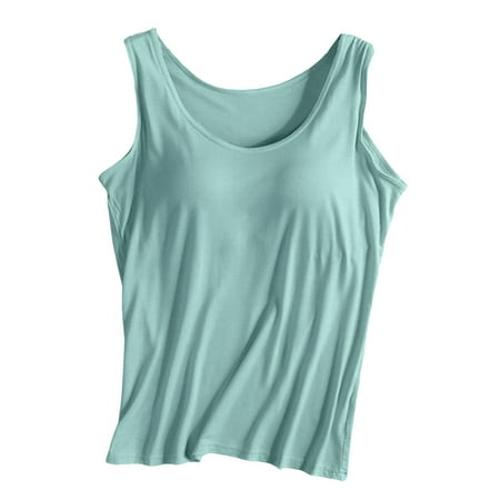 MIASHUI Women Solid Color Tank Top with Bra Wide Strap Yoga Sports Vest Mint Green XXL