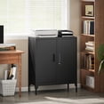 thumbnail image 3 of Metal Storage Cabinet Storage Cabinet with Lock, Steel Garage Cabinet with 2 Doors and 2 Adjustable Shelves, Lockable Horizontal File Cabinet for Home Office, Garage, Black, 3 of 3