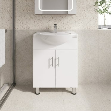Lilly 24" W x 18" D x 34" H Euro-Style Vanity in White with Ceramic Vanity Top