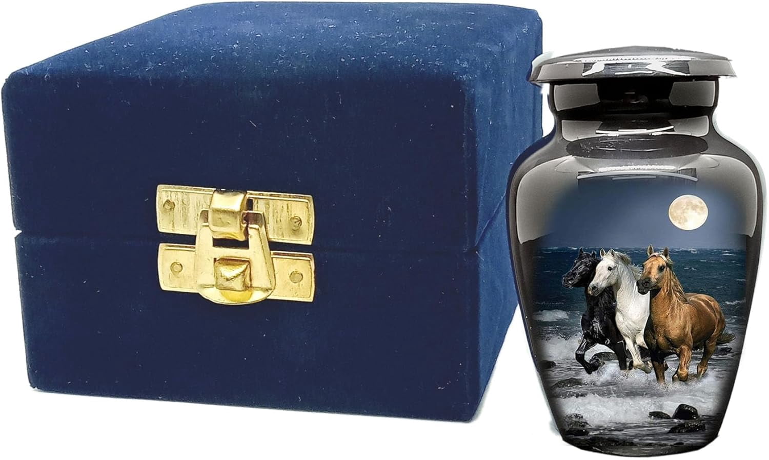 UR Keepsake Urn –Three Runnig Horses Keepsake Cremation Urn for Human Ashes with Velvet Box & Velvet Bag-Mini Keepsake Urn - Affordable Keepsake Urn (3 cu.in)