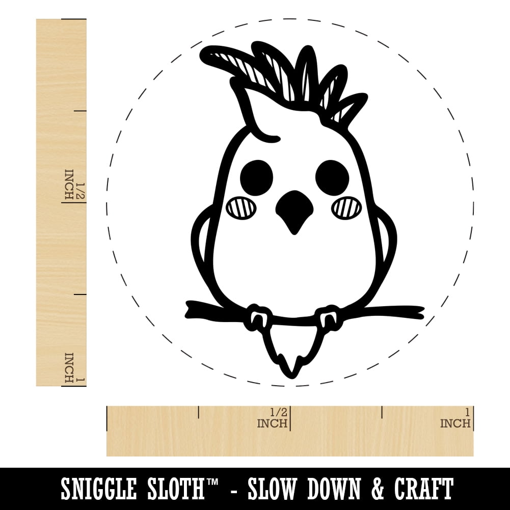 Precious Kawaii Chibi Sulphur-Crested Cockatoo Self-Inking Rubber Stamp Ink Stamper - Black Ink - Medium 1 Inch