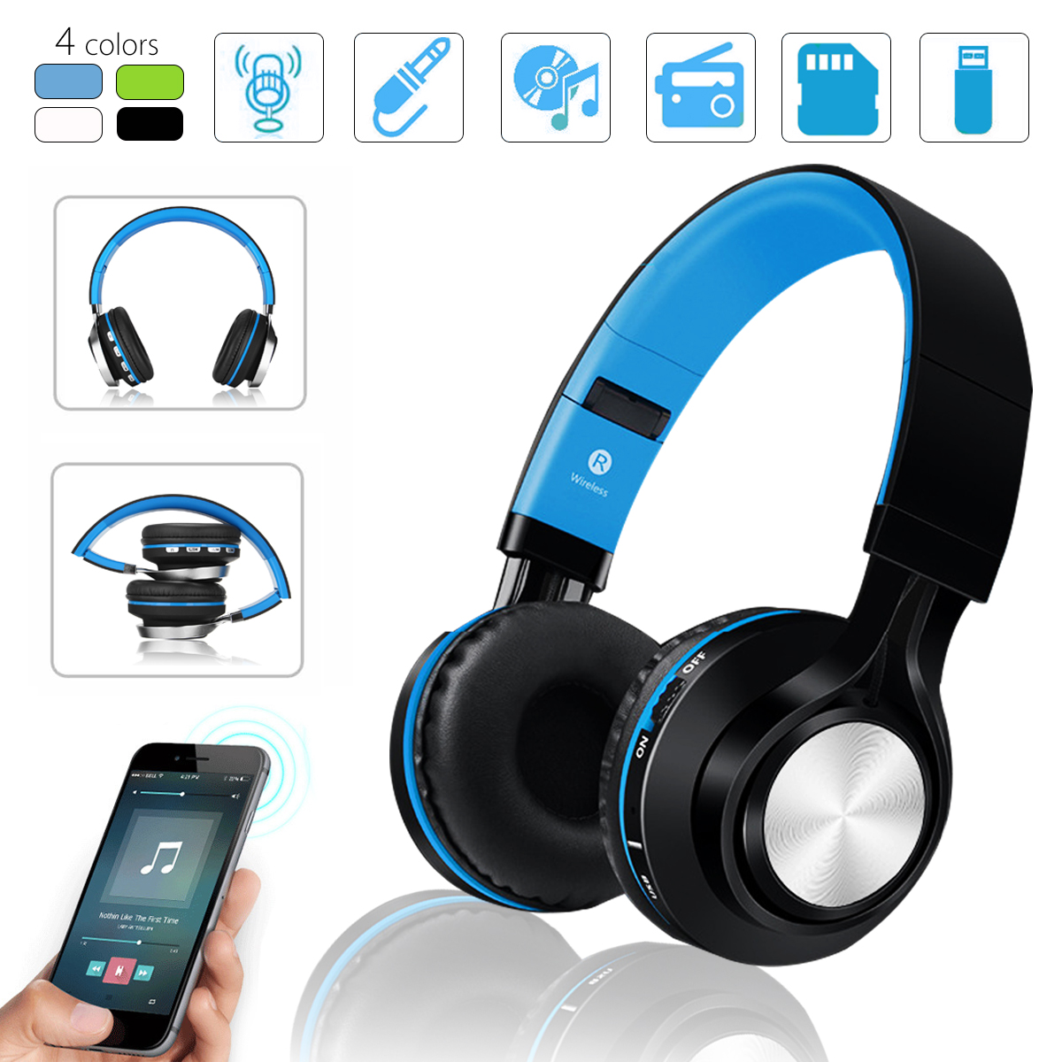 Foldable Wireless Hifi Stereo Bass h Headphone Headset With Mic & FM