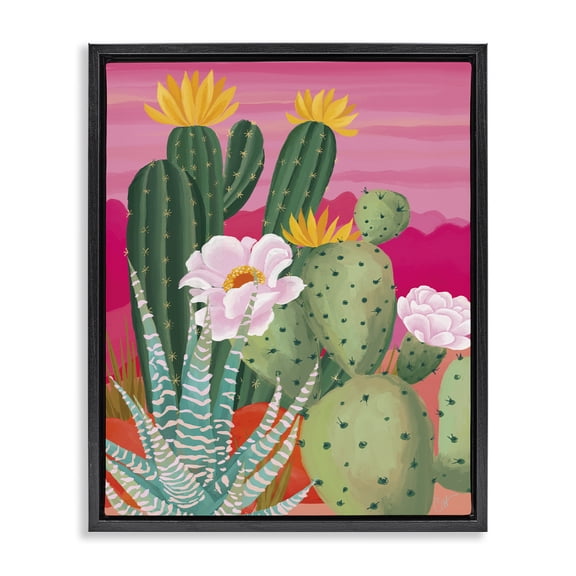 Stupell Industries Sunset Cactus Plants Black Framed Floater Canvas Wall Art, design by Cat Thurman Designs