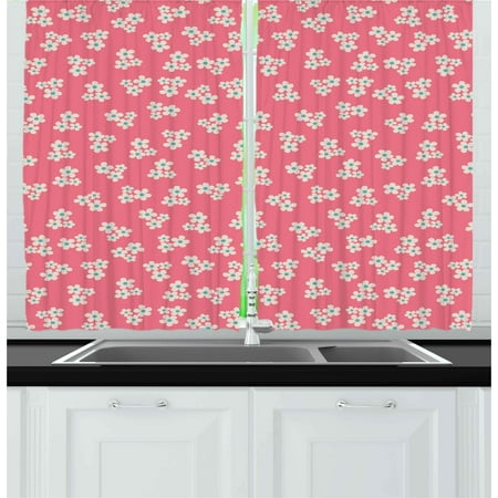 Country Home Curtains 2 Panels Set Cute Little Daisies