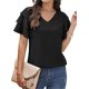 thumbnail image 2 of Camisetas de manga con volantes multicapa para mujer, Camiseta holgada informal, cómoda, cuello en V, Color sólido, Verano, 2 of 5