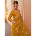 thumbnail image 3 of Janasya Women's Mustard Chanderi Emabellished Dress with Palazzo and Scarf, 3 of 6