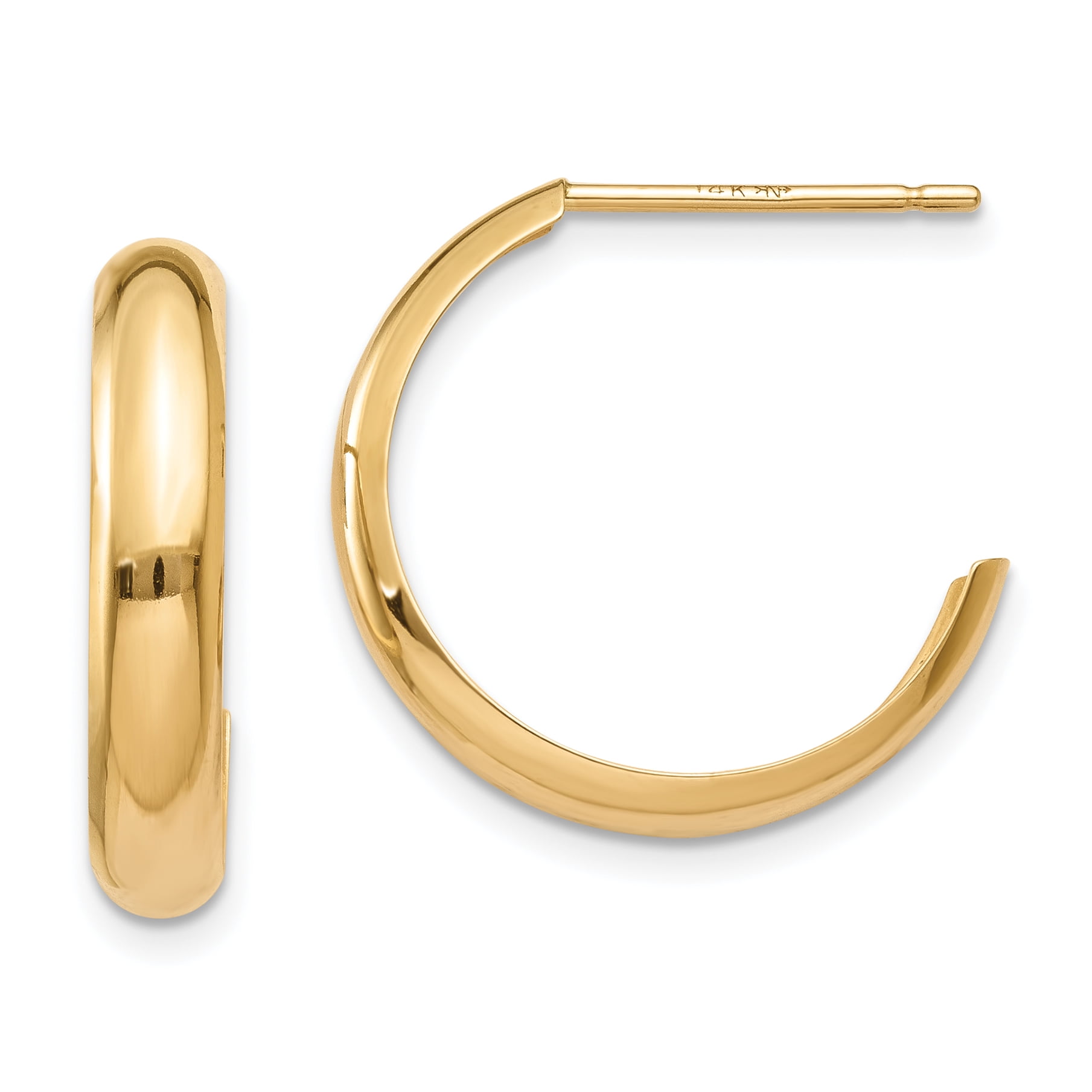 14k Yellow Gold 3.5mm J Hoop Post Stud Earrings Ear Hoops Set Fine Jewelry For Women Gifts For ...