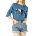 thumbnail image 5 of Unique Bargains Hauts Amples à Épaules Tombantes Manches 3/4 Imprimé Cheval pour Femme, 5 of 5