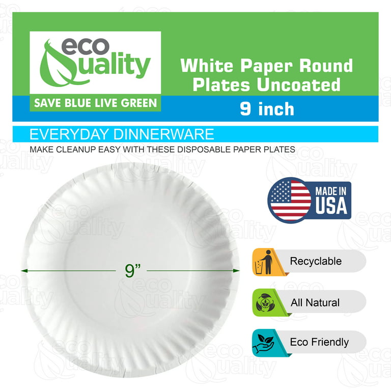 200 PACK] White Disposable Paper Plates 9 Inch by EcoQuality - Perfect for  Parties, BBQ, Catering, Office, Event's, Pizza, Restaurants, Recyclable,  Compostable and Microwave Safe 