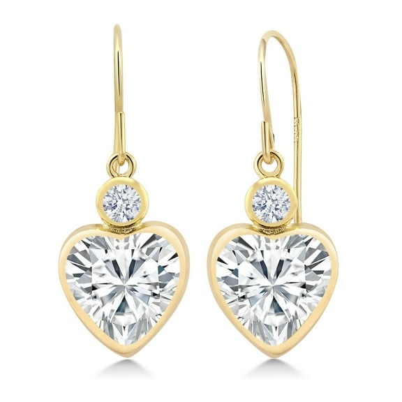 Gem Stone King 14K Yellow Gold White Zirconia Earrings for Women (1.30 Cttw, Gemstone, Heart Shape 8MM and, Round 3MM)