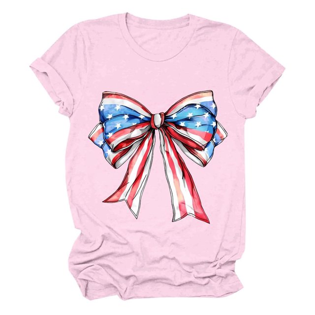Tops Cortos para las Mujeres, Cuello Redondo de Manga Corta Impresa Por el Arco Del Día de la Independencia Hecha de 95% Poliéster 5% Spandex para Primavera Verano, Primavera de las Mujeres