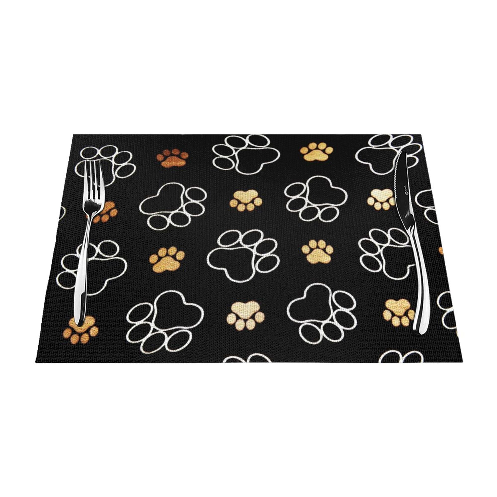 XMXY Woven Placemats Set of 4 PCS, Animals Dog Pawprint Tracks Table