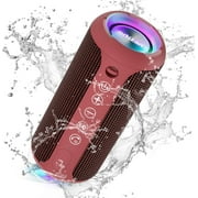 Wireless Portable Speaker,IPX7 Waterproof Bluetooth Speaker, 24W Loud Stereo Sound, Bassboom Technology, TWS Pairing, Built-in Mic, 30H Playtime with Lights for Home Outdoor - Red