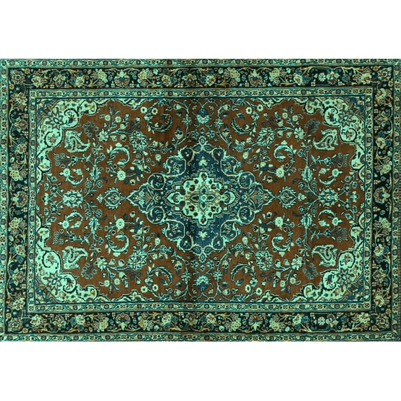 Ahgly Company Indoor Rectangle Persian Turquoise Blue Traditional Area Rugs, 5' x 7'