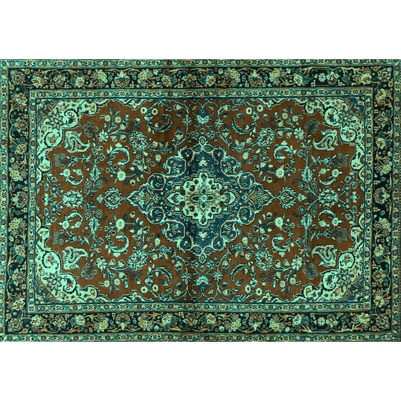 Ahgly Company Machine Washable Indoor Rectangle Persian Turquoise Blue Traditional Area Rugs, 5' x 7'