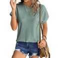 thumbnail image 3 of UVN T Shirts for Women Summer Short Sleeve Eyelet Tops Dressy Casual Crewneck Blouses, 3 of 9