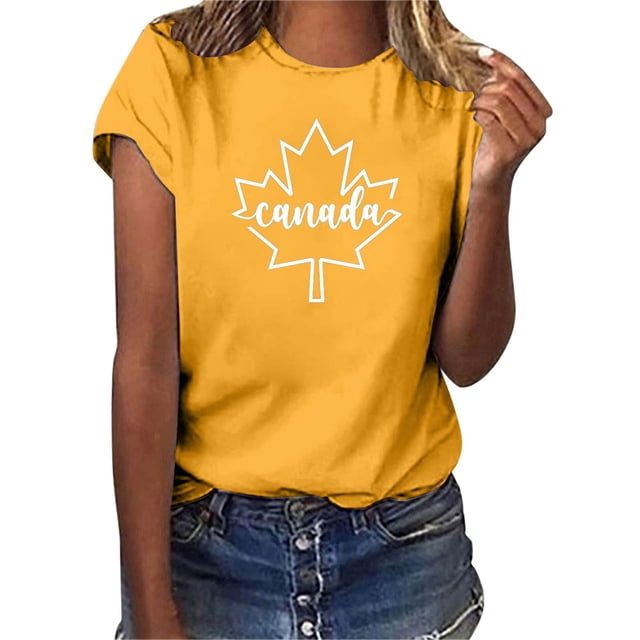 Gibobby Playera de Manga Corta con Cuello Redondo Mujeres Casual Impresión Manga Corta Cuello Redondo Camiseta Suelta Blusa Tops(Amarillo,M)