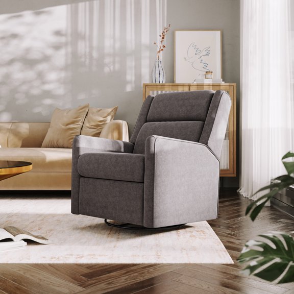 Emma Oliver Manual Glider Rocker Recliner with 360 Degree Swivel Perfect for Living Room, Bedroom, or Nursery in Dark Gray