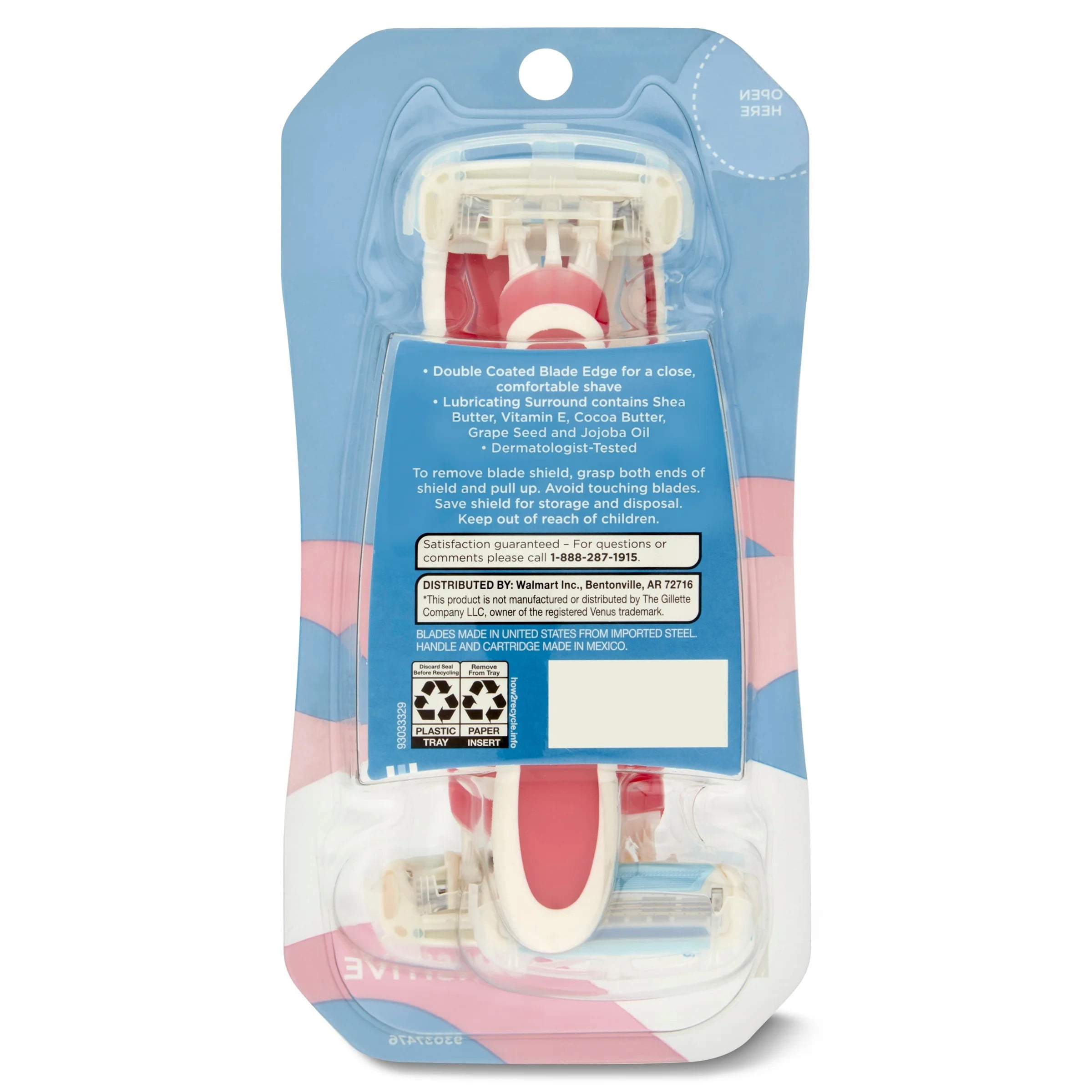 (2 pack) Equate Women's 3-Blade Sensitive Disposable Razors, Pink, 3 Count