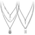 thumbnail image 1 of Lock Chain Necklace  Punk Chains  Statement Lock Key Pendant Necklace Silver Set Eboy Long Multilayer Chains Punk Choker 2 Set, 1 of 5