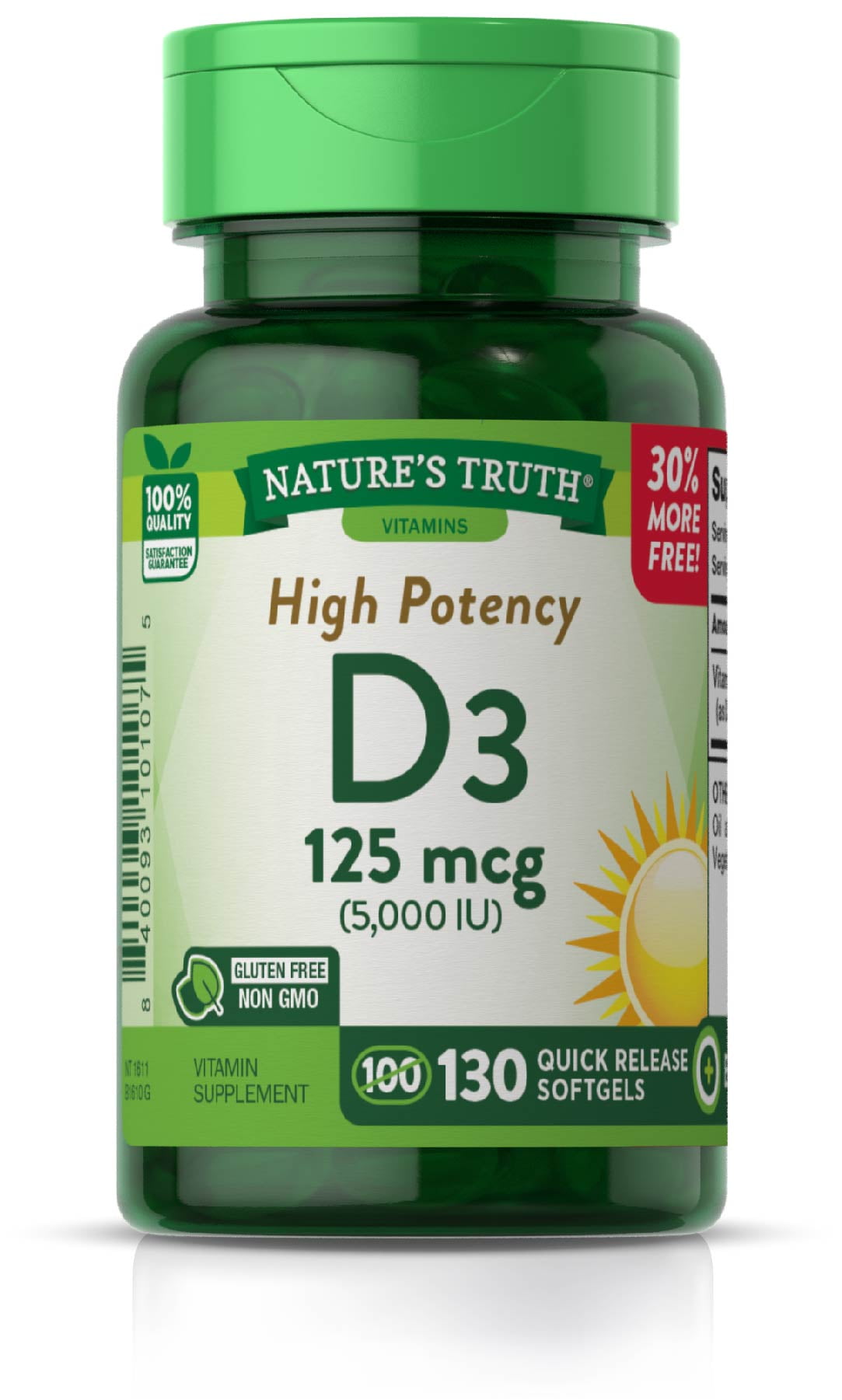 Nature's Truth Vitamin D3 5000 IU Softgels  130 Count | High Potency Vitamin D | Non-GMO, Gluten Free