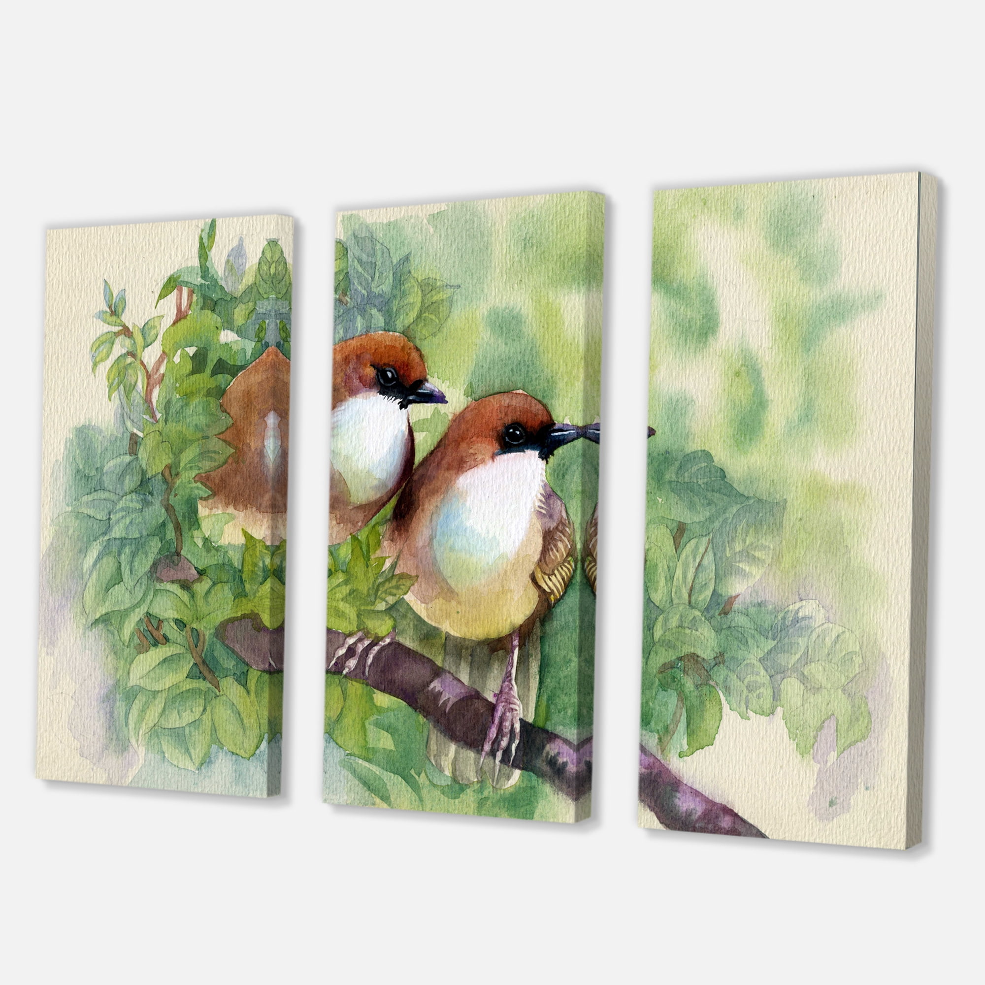 Designart ' Birds Of Spring Sitting On Branch ' Traditional Canvas Wall Art Print