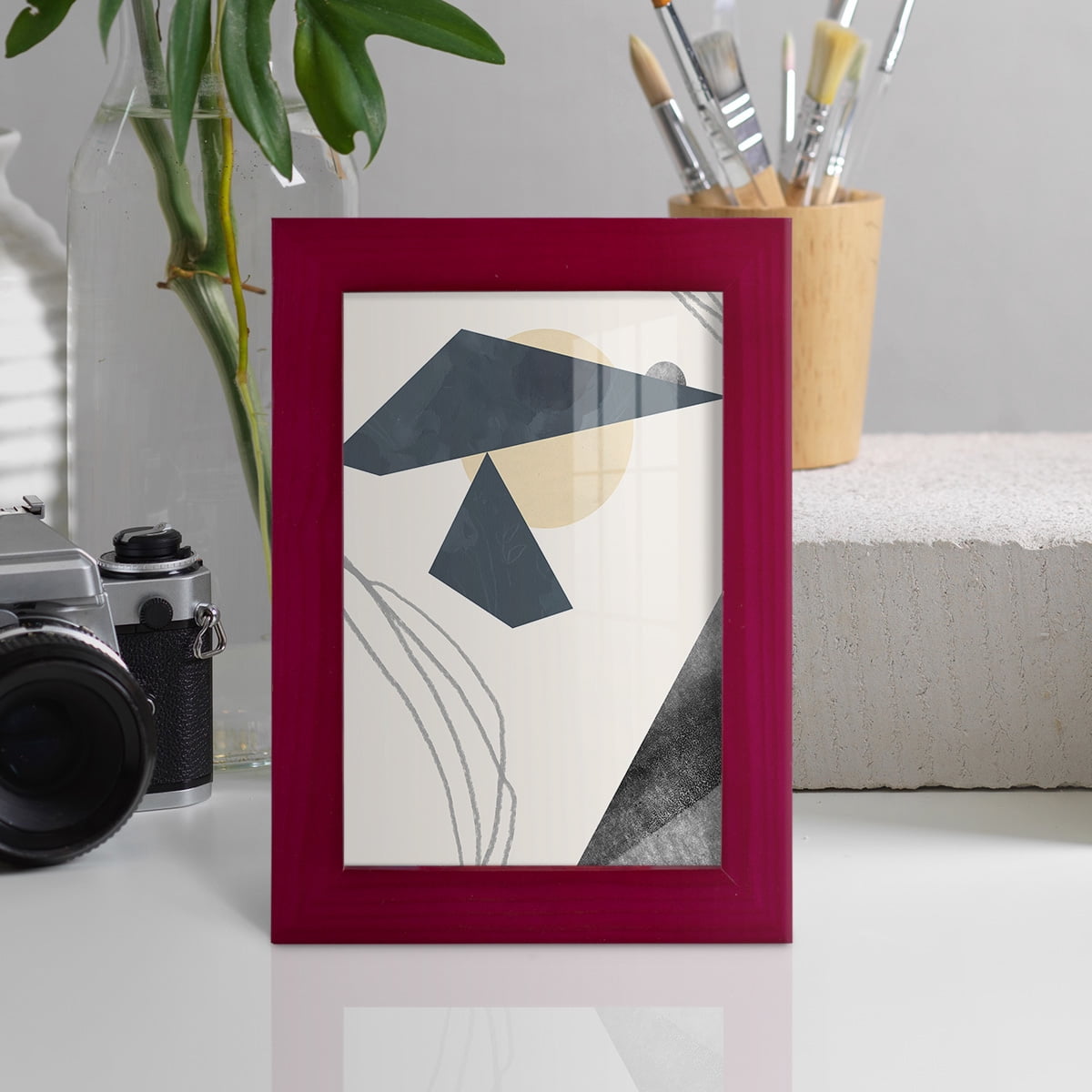 Diamond Slate IV - Framed Print w/glass - Cherry Red